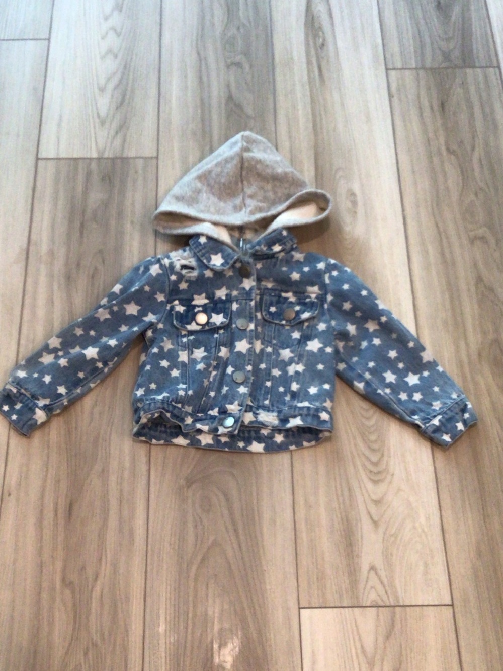 Kids Star-Print Denim Jacket with Grey Hood